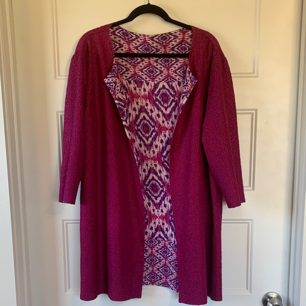 Chico’s/Travelers Jacket Reversible crushed ikat Fuchsia/ purple size 
2-XL